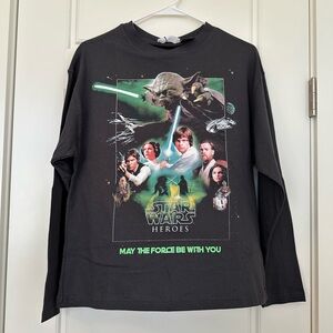 NWT Zara Star Wars Black Kids Long Sleeve Shirt soft Size youth large